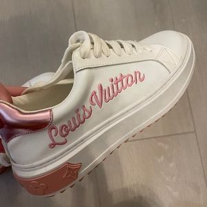 Louis Vuitton Time Out High-top Sneakers in Monogram Embroidered Calfskin  White/Pink